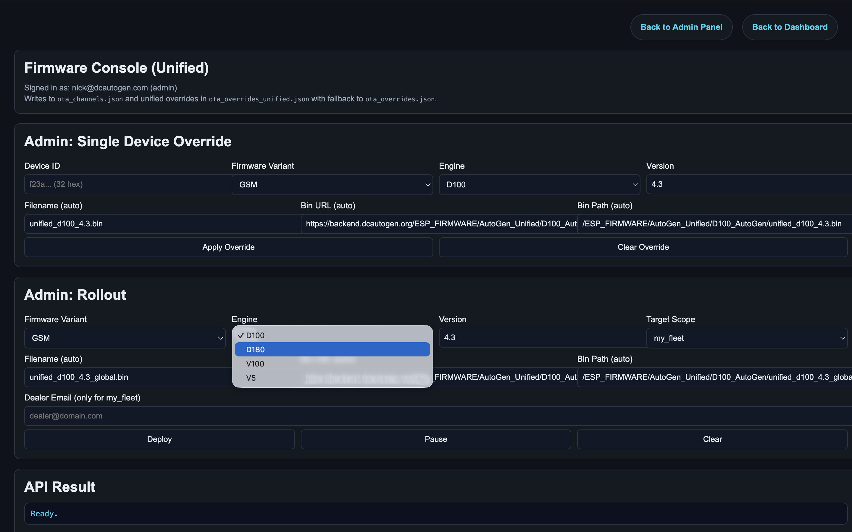 Admin Unified rollout engine selection