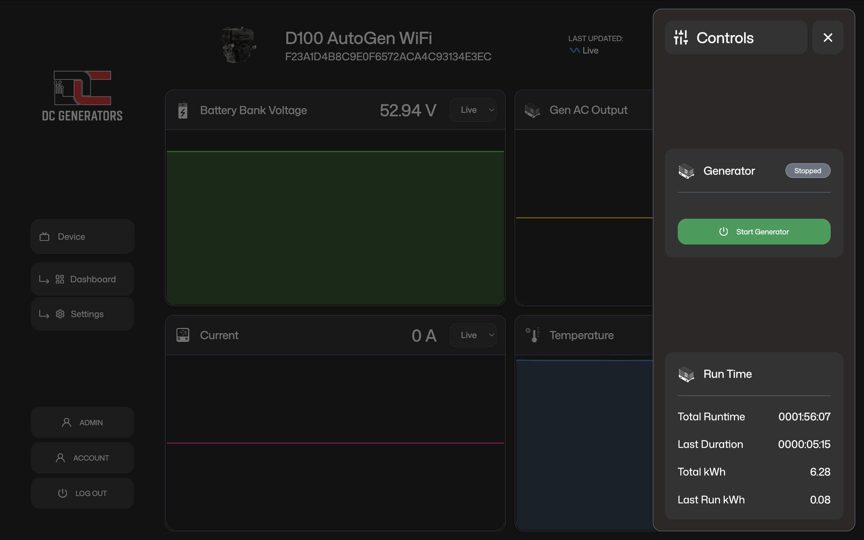 Unified generator controls drawer in the web dashboard