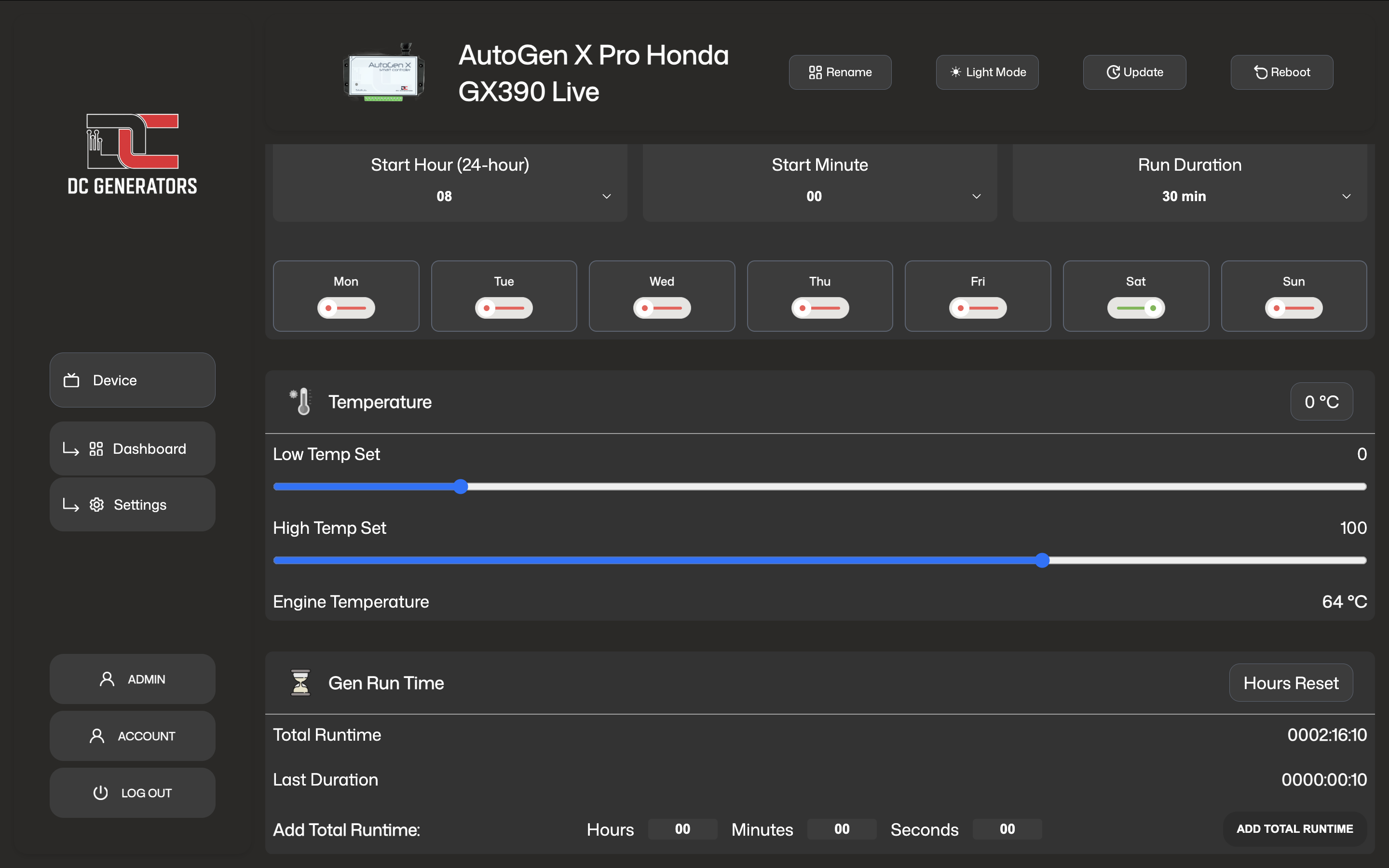 X Pro temperature and runtime settings